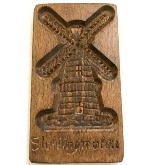 Hand Carved Wood Plaque Picture Windmill Cookie Butter Mold Stellingmolen - Picture 1 of 4